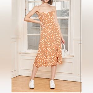 Light Orange Print Tie-Strap Midi Dress